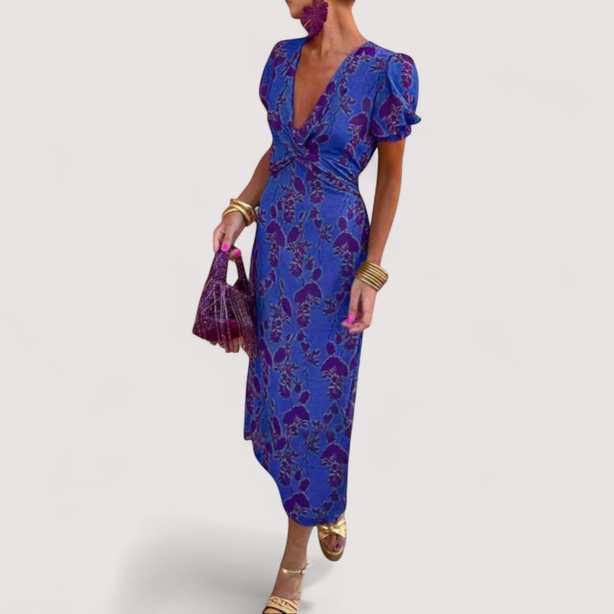 Mille™ | Blomsterkjole med V-hals