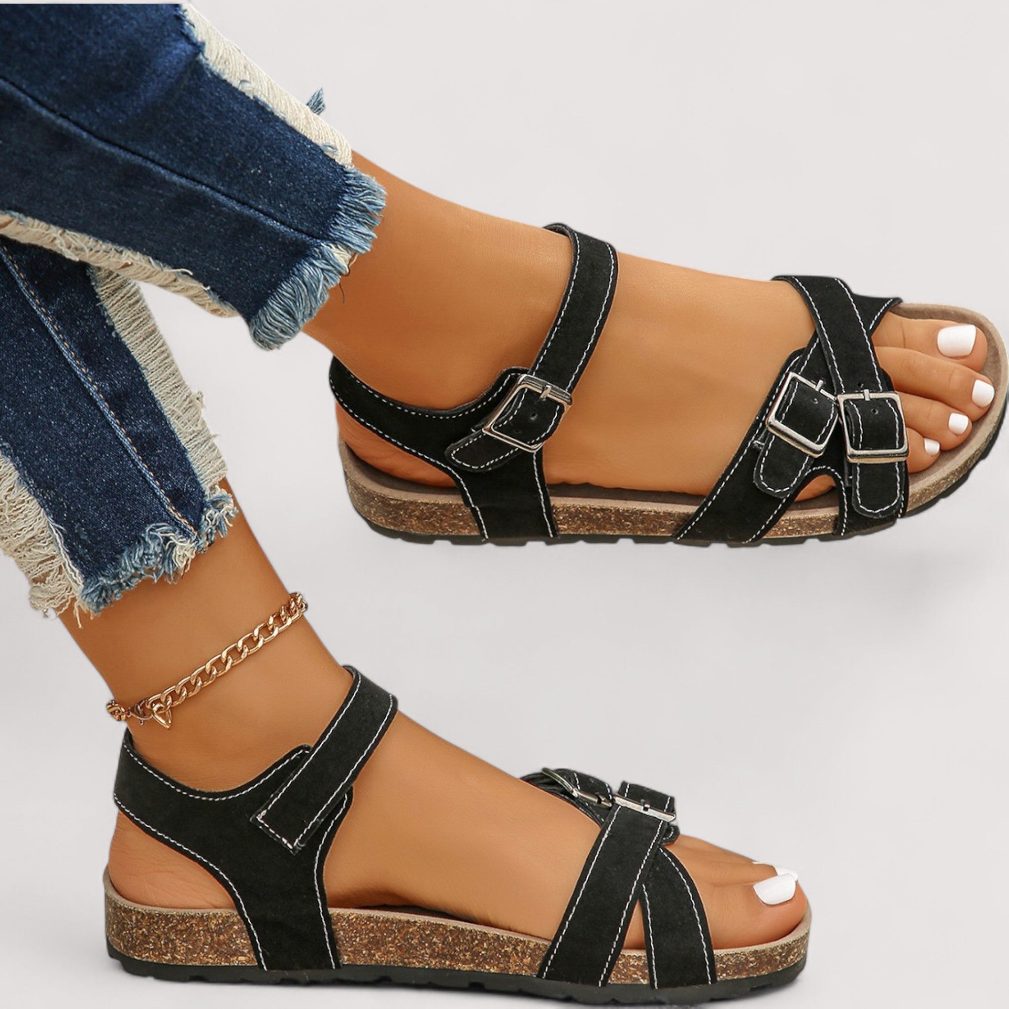 Inger™ |Sommersandaler med krydsrem og korksål