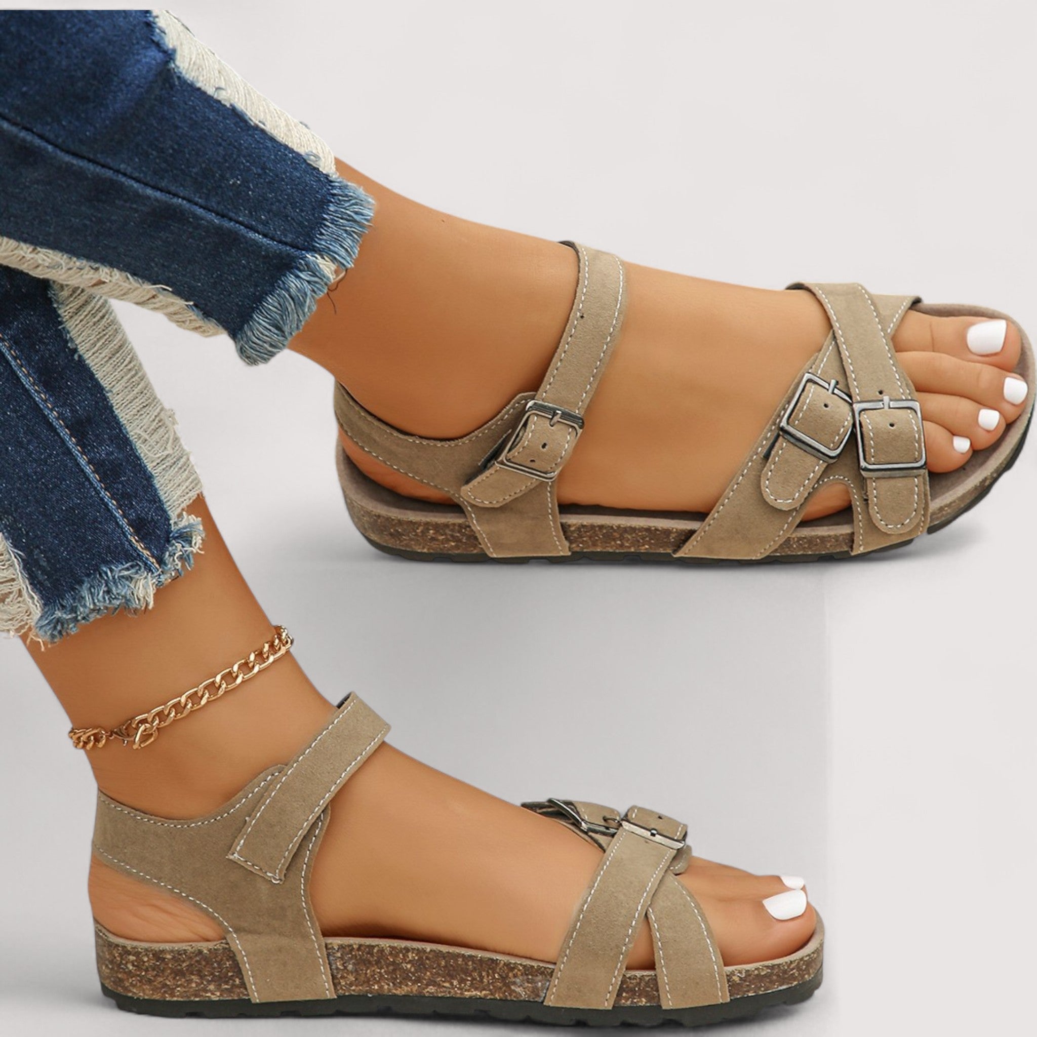 Inger™ |Sommersandaler med krydsrem og korksål