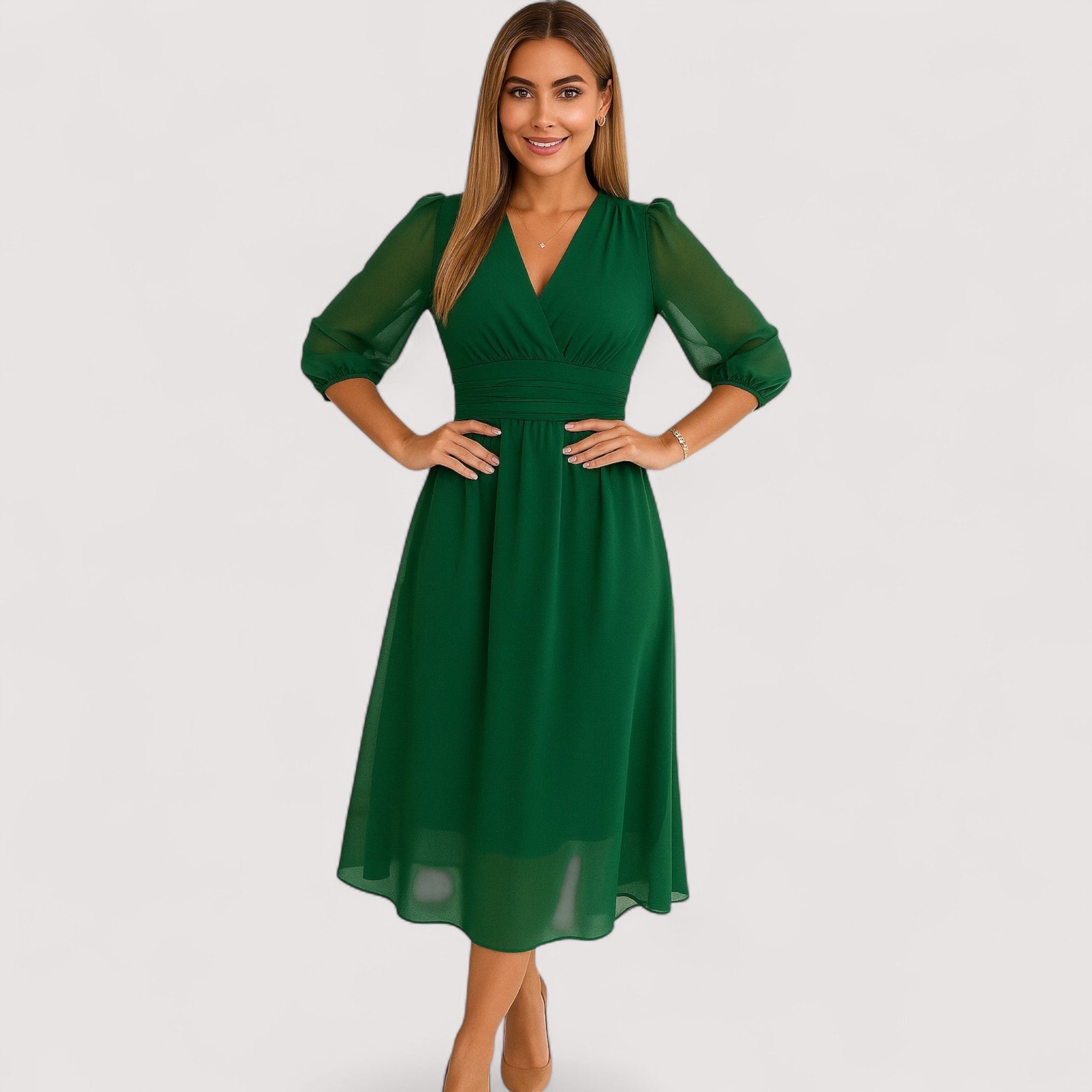 Inga™ | Chiffonkjole med V-hals