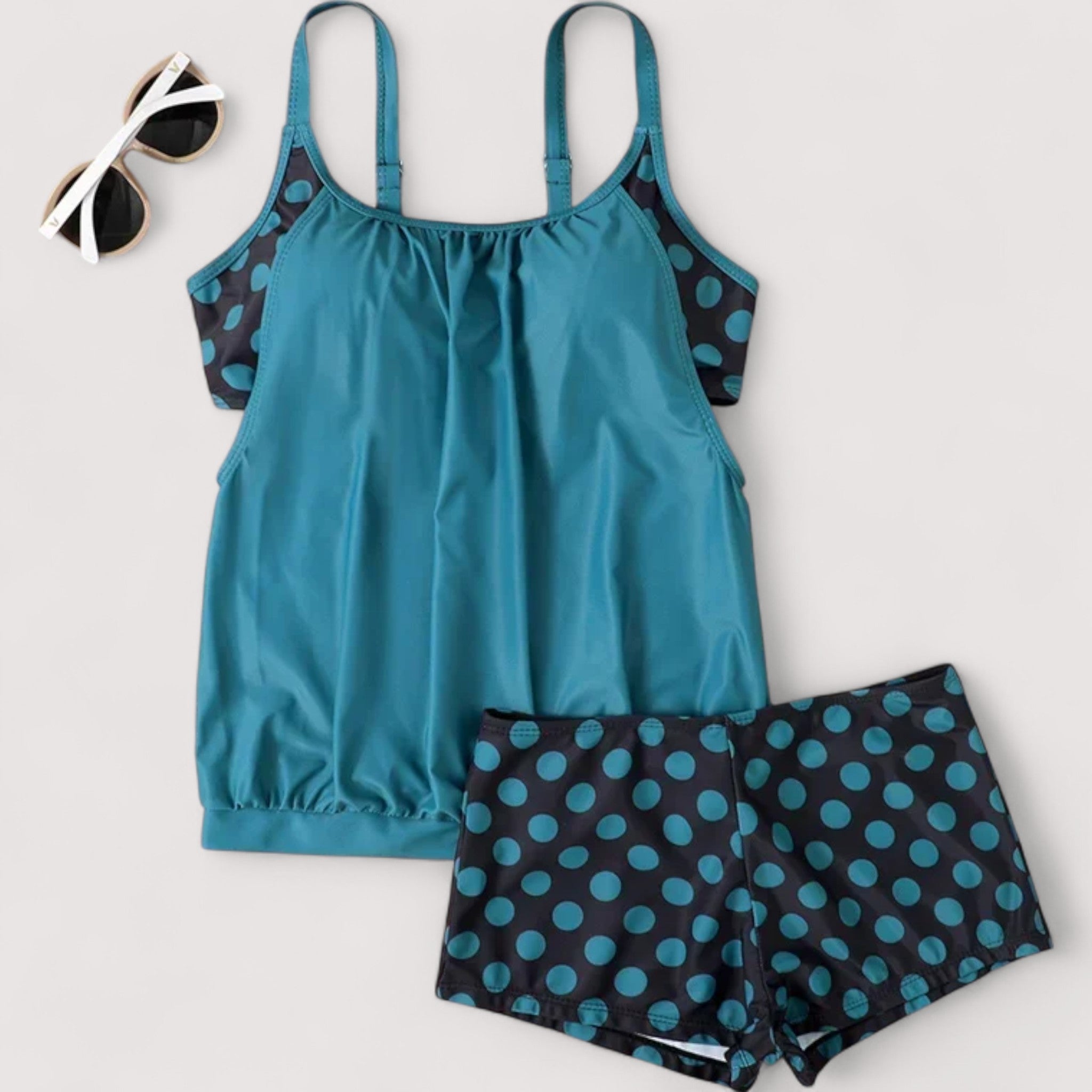 Møya™ | Plus Size Colorblock Prikket Tankini