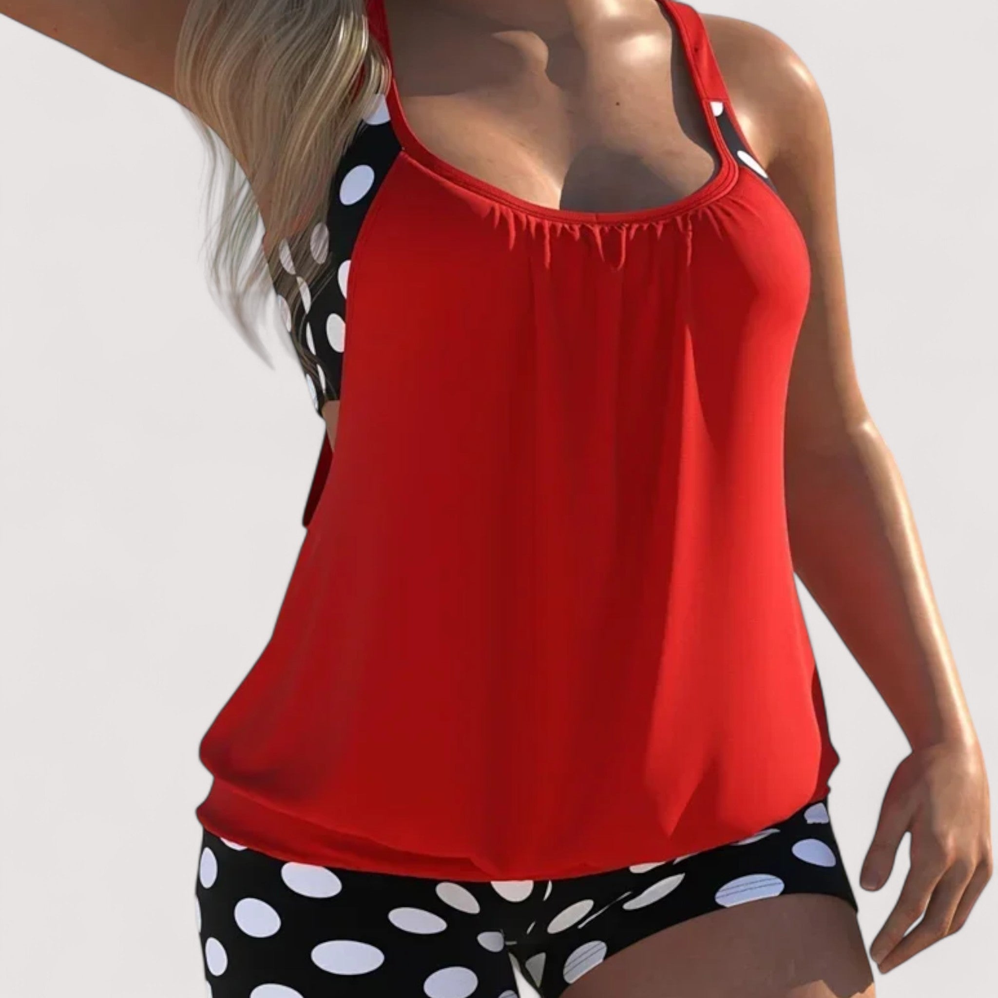 Møya™ | Plus Size Colorblock Prikket Tankini
