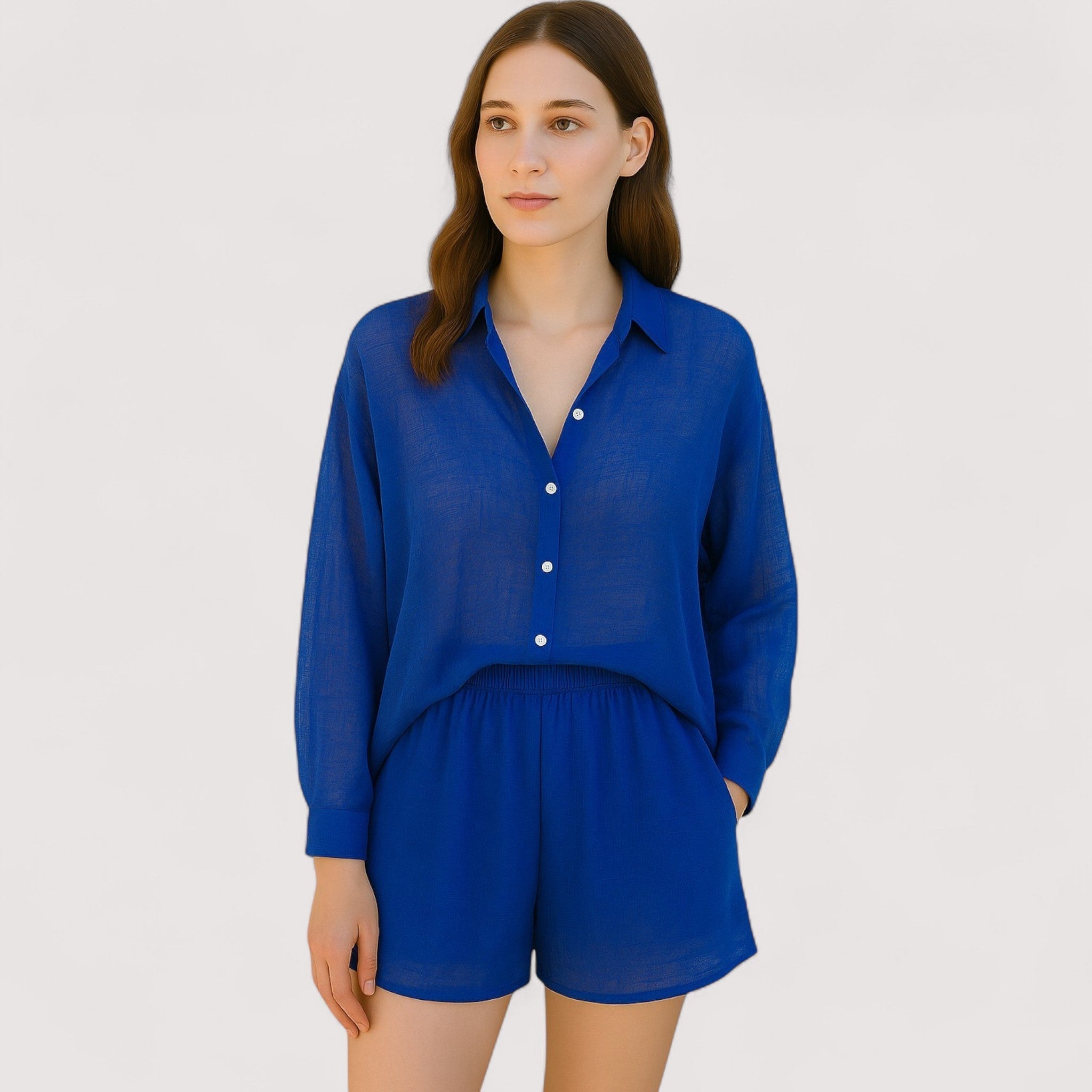 Helene™ | Sæt med afslappet skjorte og shorts